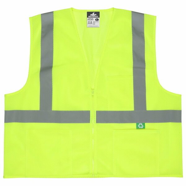 Mcr Safety Garments, Recycled Mesh Vest, Lime, Class 2, Zip X4 RVCL2MLZX4